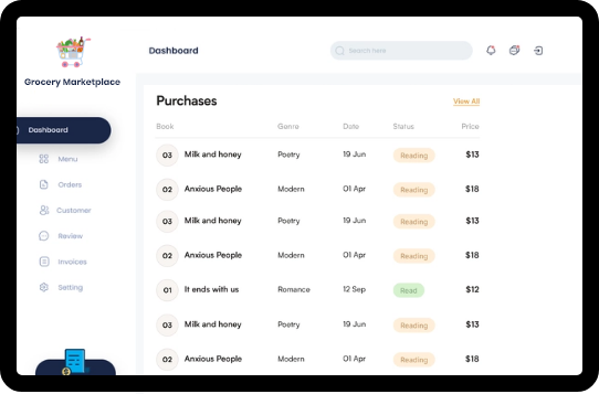 Seller app dashboard Seller app dashboard